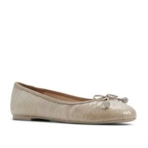 Ted Baker Flats, Size 7, New! Champagne Sequins, Crystal Bow Detail